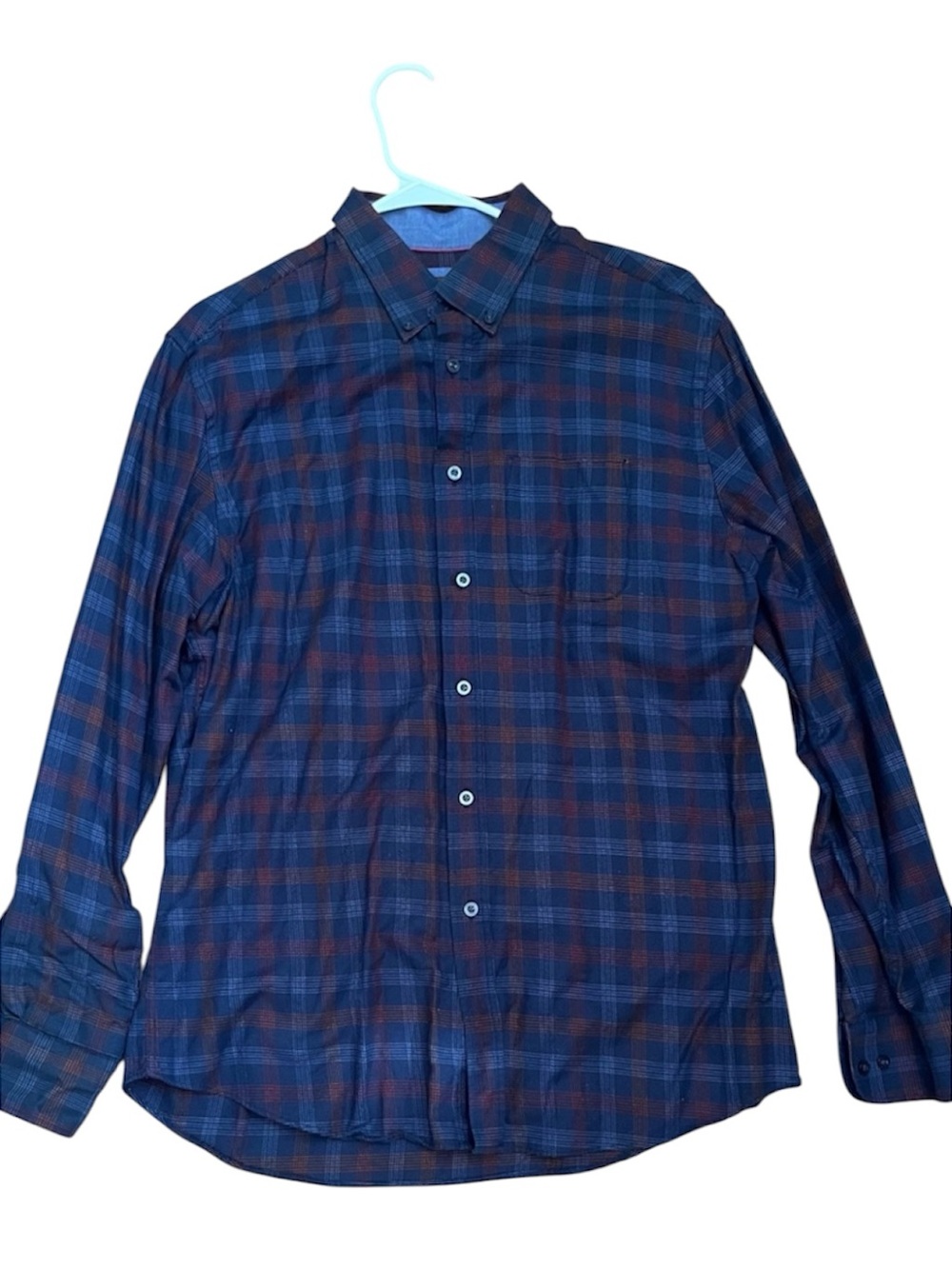 Men's Long-Sleeve Navy & Burgundy Plaid Button-Down Shirt